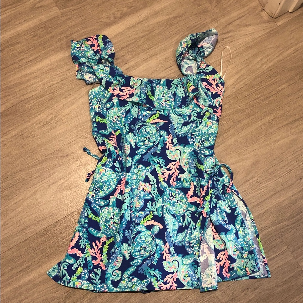 Lilly Pulitzer Zoya Ruffle Romper Dress Corsica blue Sz 4 NWT